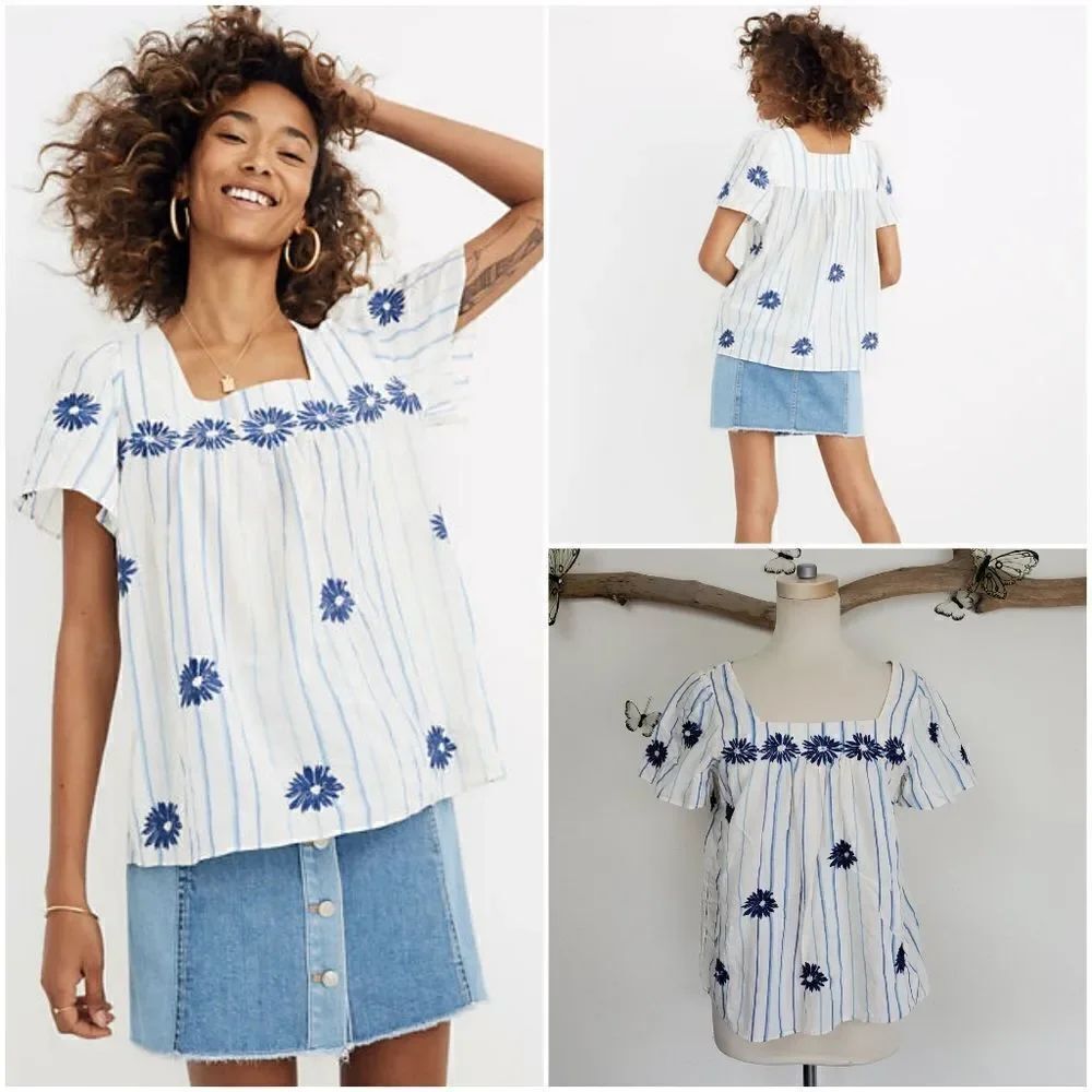 Madewell floral embroidered butterfly top striped